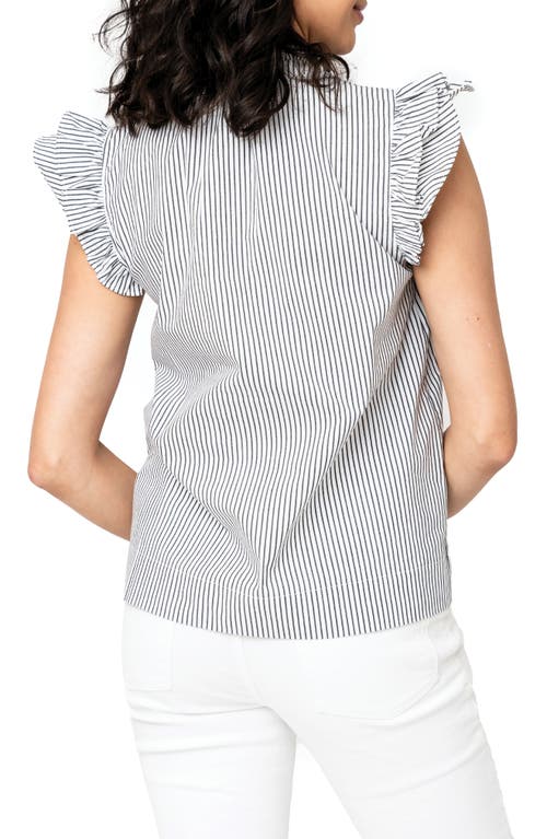 Shop Gibsonlook Pinstripe Double Flutter Sleeve Stretch Cotton Top In Black/white Pinstripe