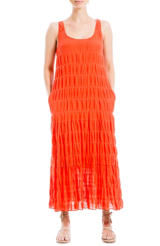 Shop Max Studio London Smocked Tiered Maxi Dress In Papaya-papaya