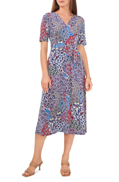 Shop Chaus Print V-neck Midi Dress In Orange/purple/blue