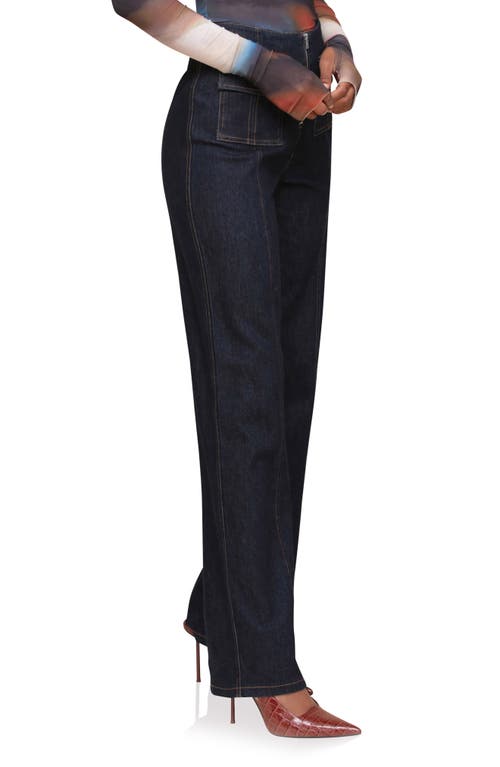 Shop Avec Les Filles High Waist Wide Leg Patch Pocket Jeans In Dark Rinse