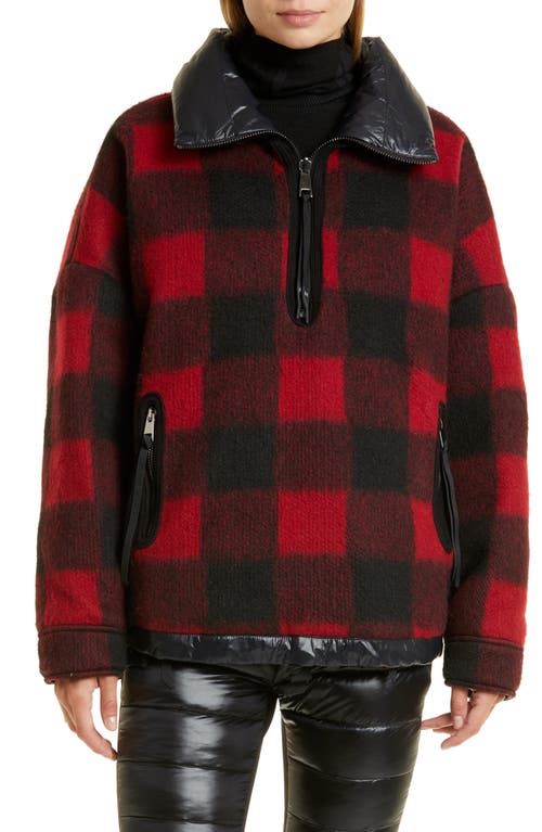 HOLDEN Water Resistant Wool Blend & 700 Fill Power Down Reversible Half-Zip Jacket in Red/Black Plaid
