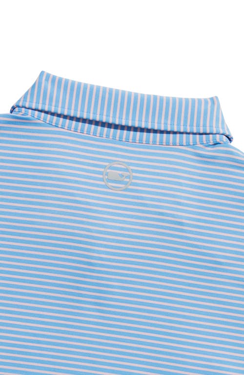 Shop Vineyard Vines Stripe Sankaty Short Sleeve Performance Polo In Blue/flamingo