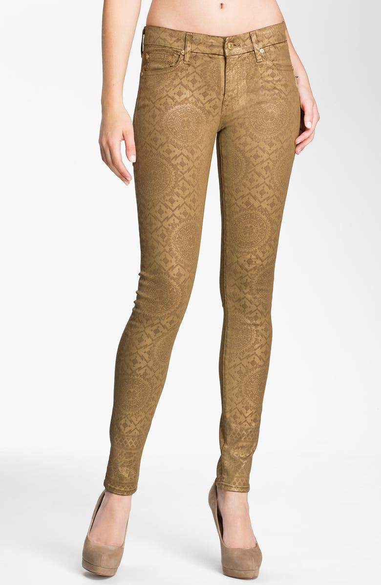 7 FOR ALL MANKIND <sup>®</sup> Coated Print Skinny Jeans, Main, color, GOLD ARTISIAN