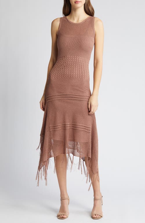 bebe Resort Fringe Crochet Midi Dress Amber at Nordstrom,