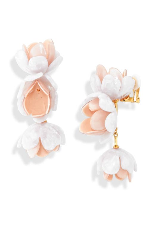 Shop Lele Sadoughi Rose Petal Triple Drop Clip-on Earrings In Mother Of Pearl