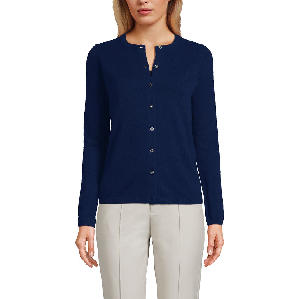 Lands' End Cashmere Cardigan Sweater In Deep Sea Navy