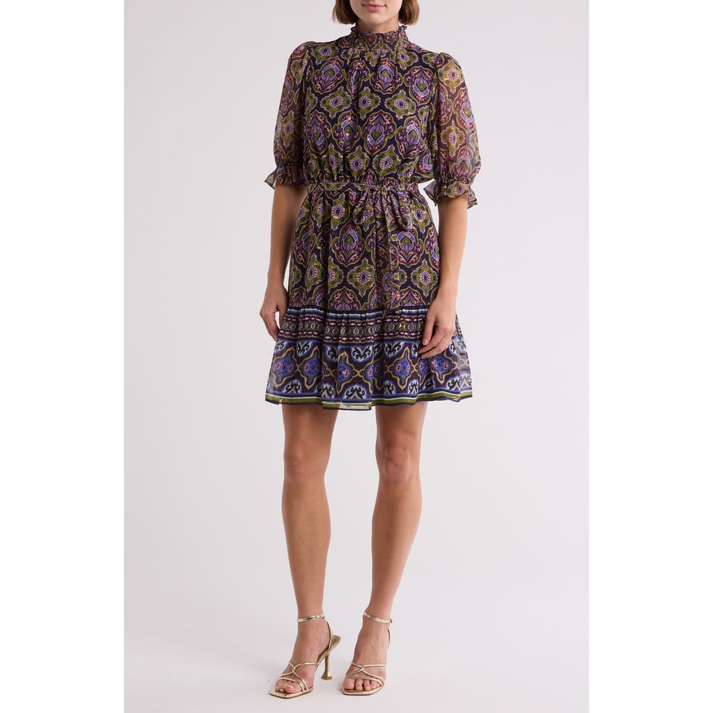 ELIZA J ELIZA J MOCK NECK SMOCKED DRESS