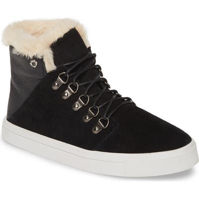 Minnetonka X Lottie Moss Faux Shearling High Top Sneaker, Black