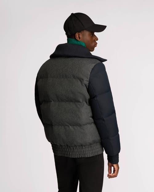 Shop Alpenhaus Sebonack Quilted Denim-look Bomber Jacket With Fold-over Ribbed Collar In Indigo