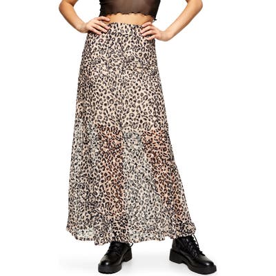 Topshop Leopard Burnout Maxi Skirt, US - Brown