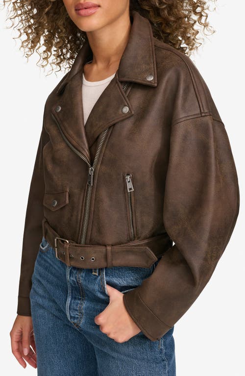 Shop Levi's Relaxed Crop Faux Leather Moto Jacket In Dark Brown