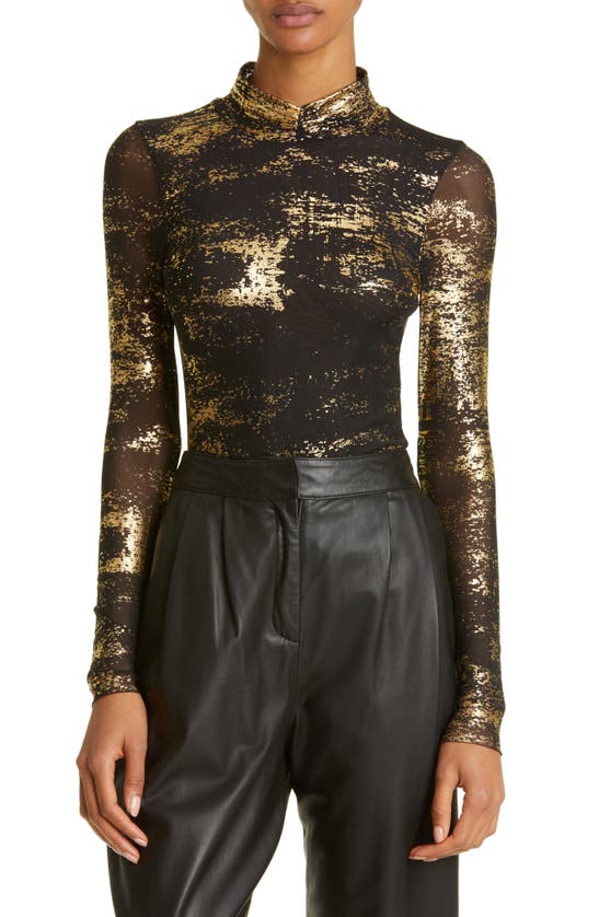 Shop Ted Baker London Sofiy Foil Print Mesh Top In Black