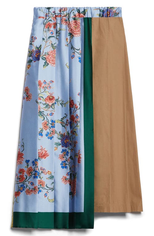 Shop Weekend Max Mara Operoso Mixed Print Colorblock Pleated Cotton Midi Skirt In Beige