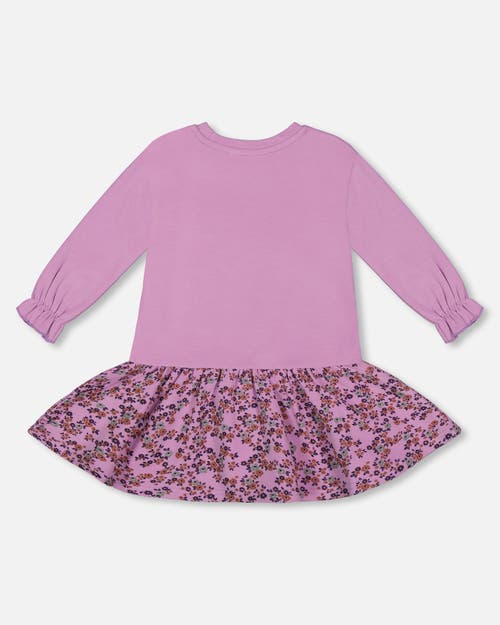 Shop Deux Par Deux Baby Girl's Super Soft Dress With Print Skirt Lilac Mini Flowers In Printed Lilac Little Flowers