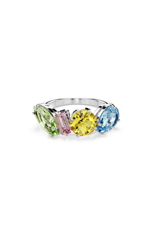 Swarovski Rhodium Plated Mixed Cuts Gema Ring In Multicolored