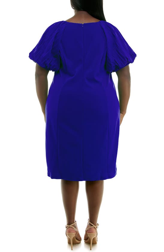 Shop Nina Leonard Pleat Puff Sleeve Midi Dress In Bright Cobalt