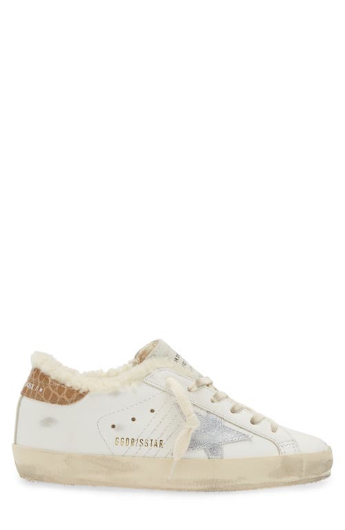 Shop Golden Goose Super-star Genuine Shearling Low Top Sneaker In White/silver