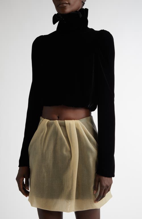 Shop Alexander Mcqueen Ruffled Turtleneck Velvet Crop Top In Black