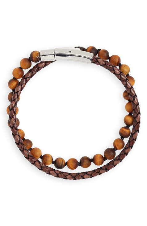 Hand Knotted Tiger's Eye & Leather Bracelet