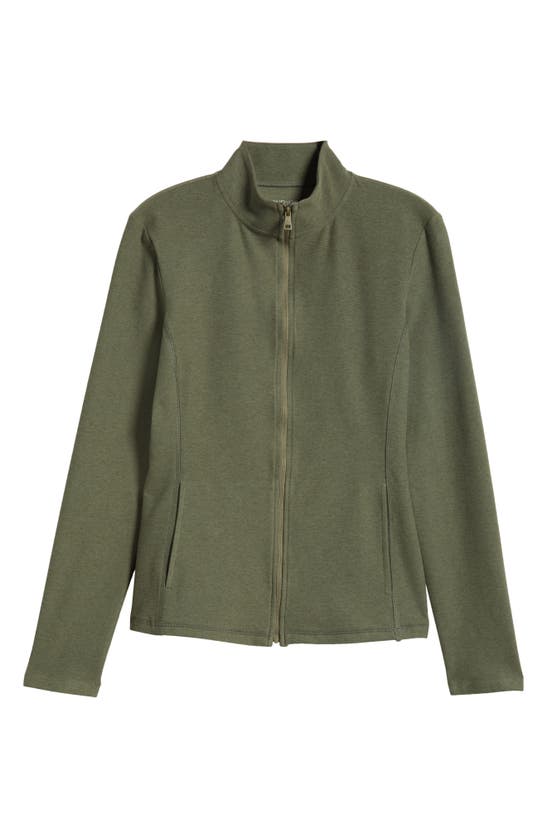 Shop Beyond Yoga On The Go Mock Neck Jacket In Moss Green Heather
