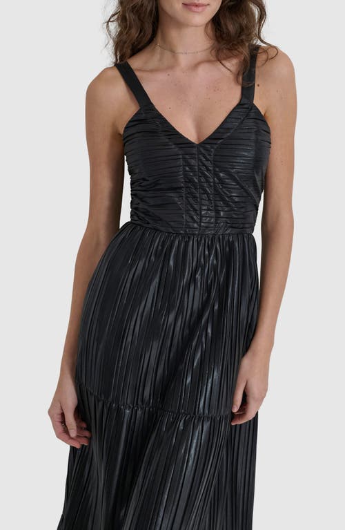 Shop Dkny Foil Plissé Sleeveless Maxi Dress In Black