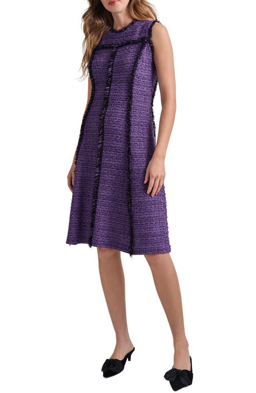 Shop Misook Fringe Trim A-line Tweed Dress In Plum Royale/black