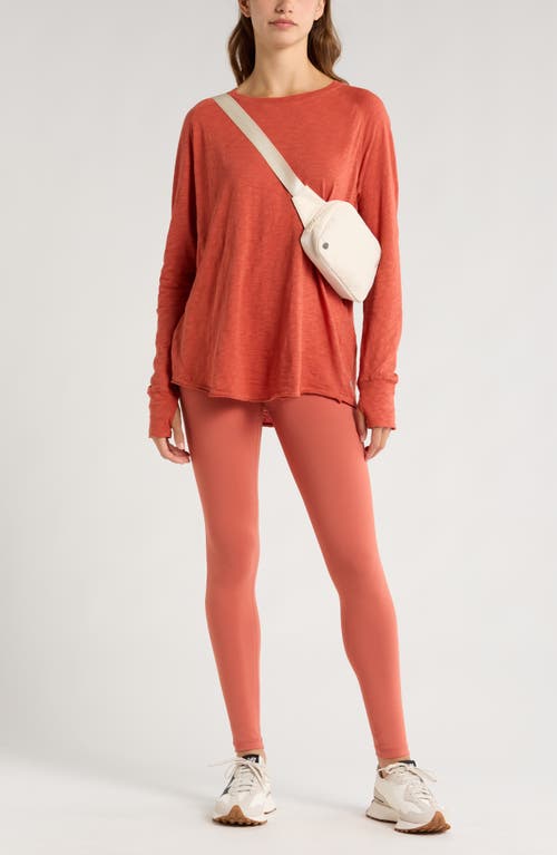 Shop Zella Relaxed Washed Long Sleeve Slub Tee In Rust Redwood