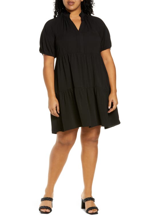 CeCe Tiered Ruffle Neck Dress Rich Black at Nordstrom,