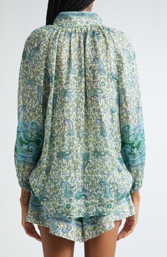 Shop Zimmermann Ottie Paisley Balloon Sleeve Shirt In Green Paisley