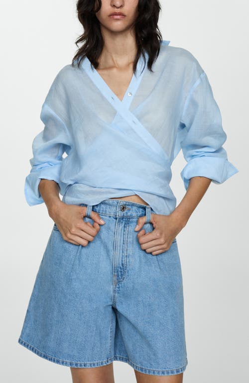 Mango Denim Shorts With Pleats Medium Blue In Medium Blue