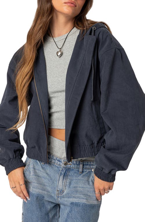 EDIKTED Milly Oversize Zip Crop Hoodie Navy at Nordstrom,