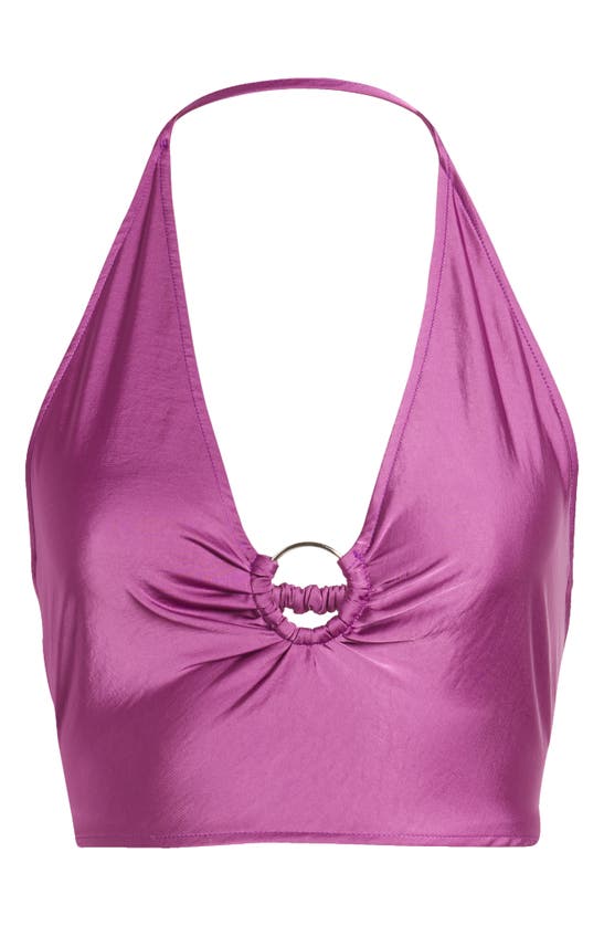 Shop Something New Marie Satin Crop Halter Top In Willow Herb