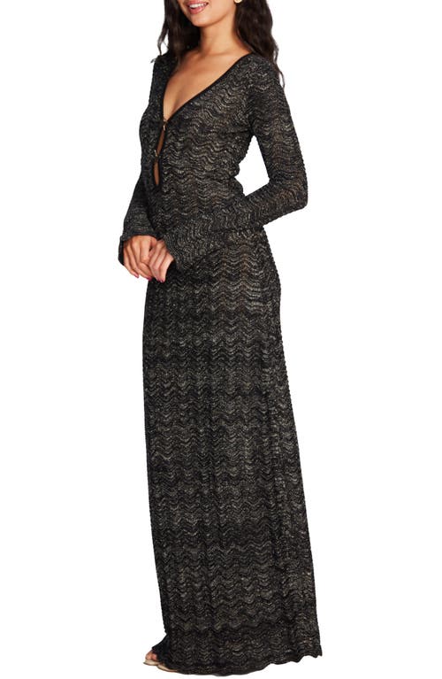 Shop Capittana Ella Star Metallic Long Sleeve Cover-up Maxi Dress In Black