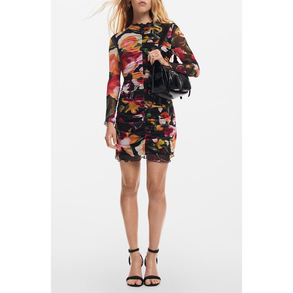 Desigual Floral Short Dress In Black