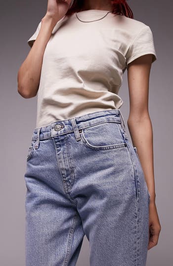 Topshop high waist raw hem straight leg outlet jeans