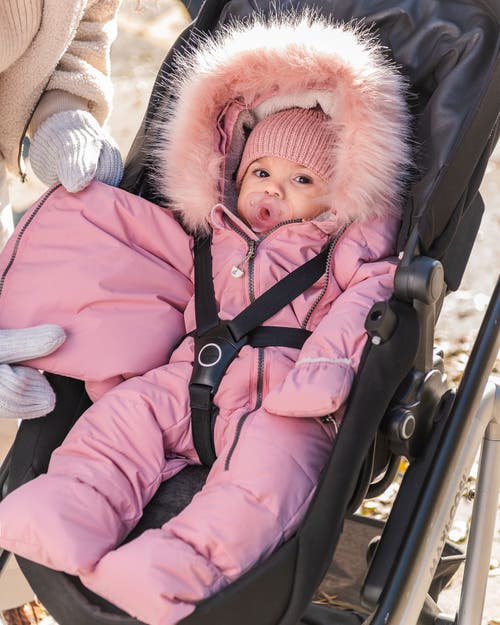 Shop Deux Par Deux Baby Girl's One Piece Baby Hooded Snowsuit Pink Designed For Car Seat In Bridal Rose