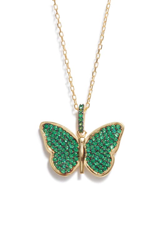 Pavé Butterfly Pendant Necklace in Gold/Green