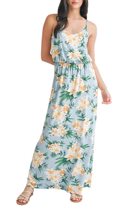 Shop Lush Floral Print Sleeveless Maxi Dress In Vanilla Cream
