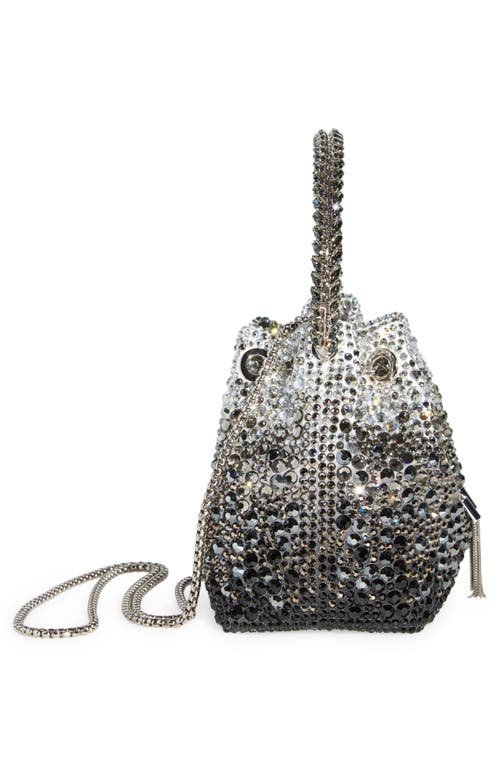 Jimmy Choo Bon Bon Crystal Drawstring Top Handle Pouch In Black/smoke