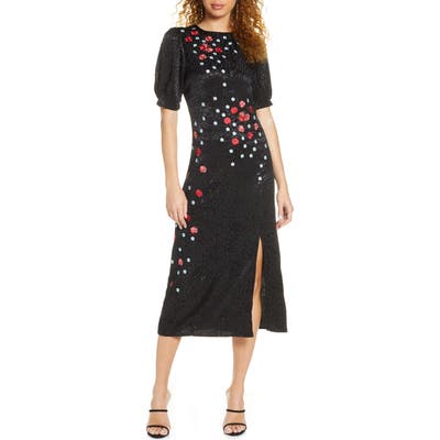 Foxiedox Blythe Embroidered Midi Dress, Black