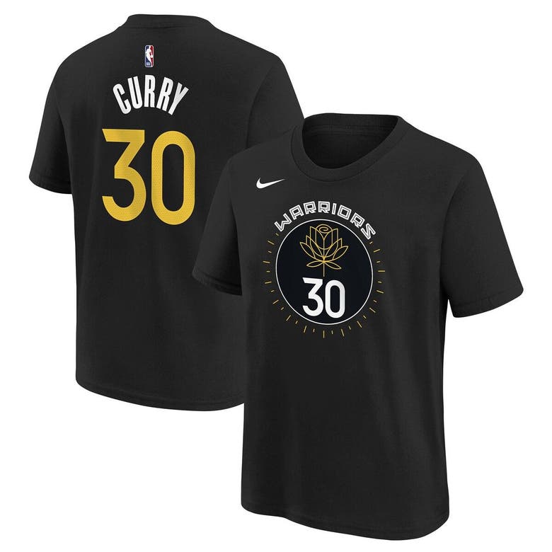 NIKE YOUTH NIKE STEPHEN CURRY BLACK GOLDEN STATE WARRIORS 2022/23 CITY EDITION NAME & NUMBER T-SHIRT