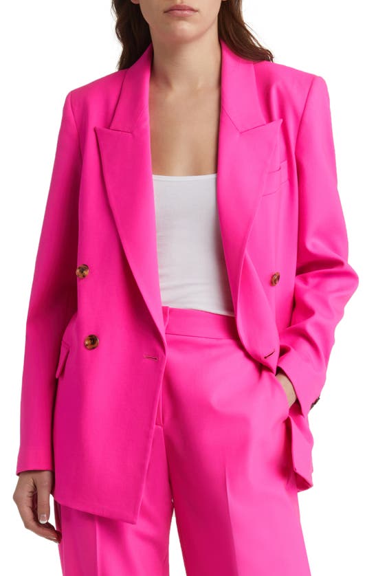 Argent Peaked Lapel Crepe Blazer In Bright Pink