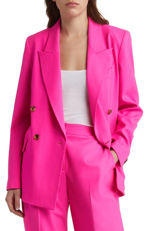ARGENT Peaked Lapel Crepe Blazer in Bright Pink