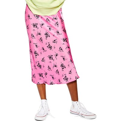 Topshop Satin Floral Bias Midi Skirt, US (fits like 0) - Pink