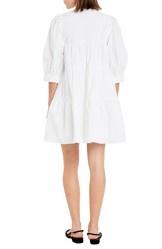 Shop English Factory Blouson Sleeve Cotton Poplin Minidress In White