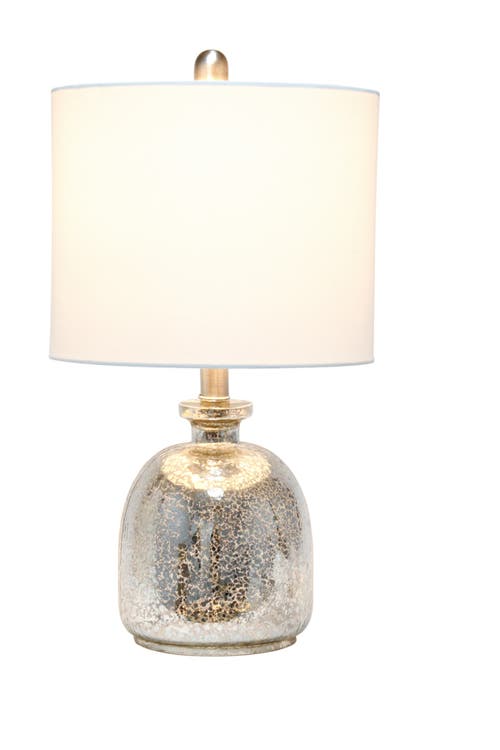 Shop Lalia Home Mercury Hammered Glass Jar Table Lamp With White Linen Shade In Mercury/white