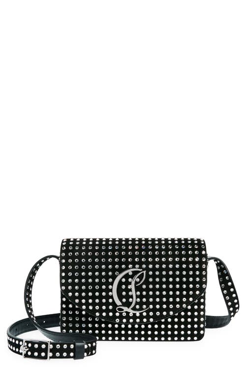 Christian Louboutin Small Loubi54 Crystal Embellished Leather Crossbody Bag in 5965 Black-Crystal/Silver at Nordstrom