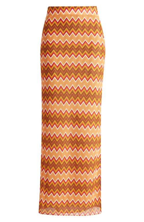 Shop Mistress Rocks Chevron Stripe Mesh Maxi Skirt In Beige Multi