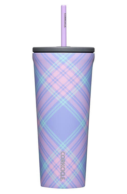 Corkcicle 24-Ounce Insulated Cup with Straw in Springtime Plaid at Nordstrom