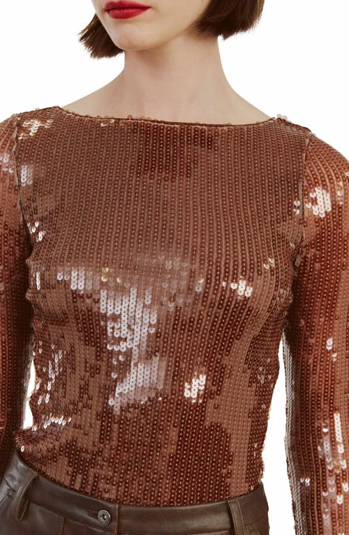 Shop Bardot Brenna Sequin Open Back Bodysuit In Chocolate